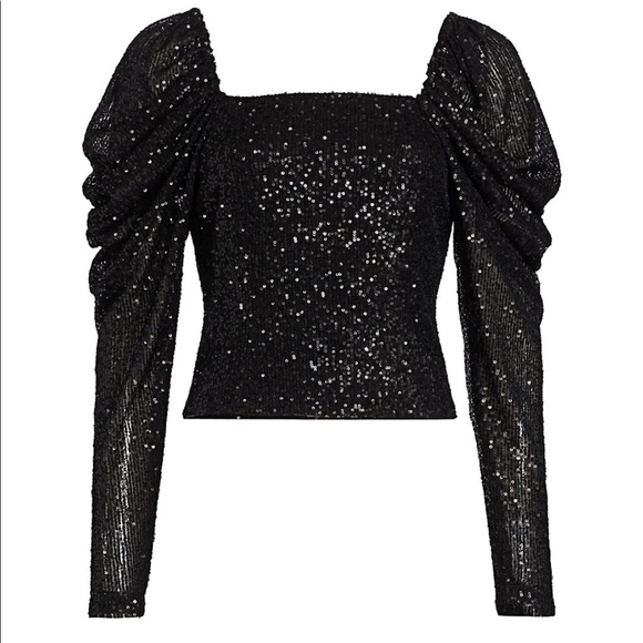 NWT Ramy Brook Black Skye Sequin Puff Sleeve Top Size 2 - Picture 4 of 7